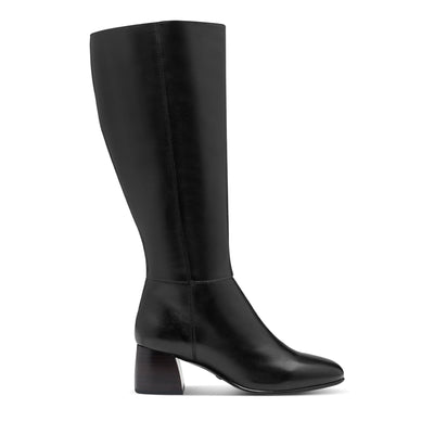 Tamaris Womens Black Leather Knee High Heel Riding Boots