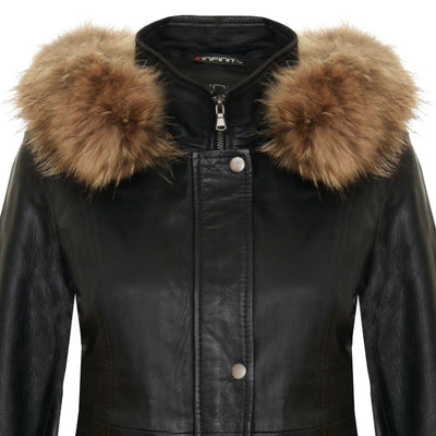 Womens Warm Leather Hooded Parka Jacket-Northwich - Upperclass Fashions 