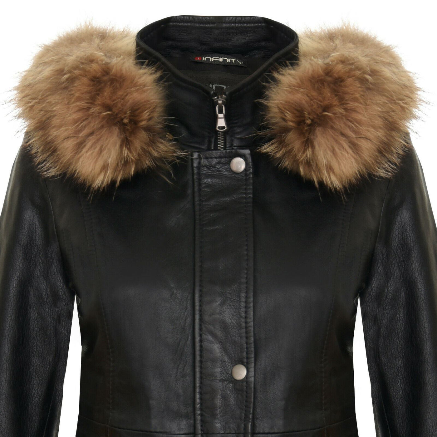 Parka da donna in pelle con cappuccio-Putian