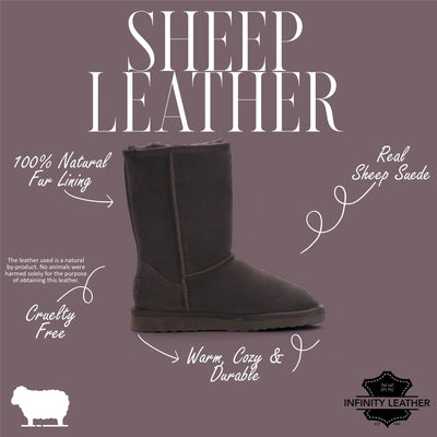 Women's Genuine Sheepskin Brown Suede Slip-On Ankle Winter Boots - Dusk
