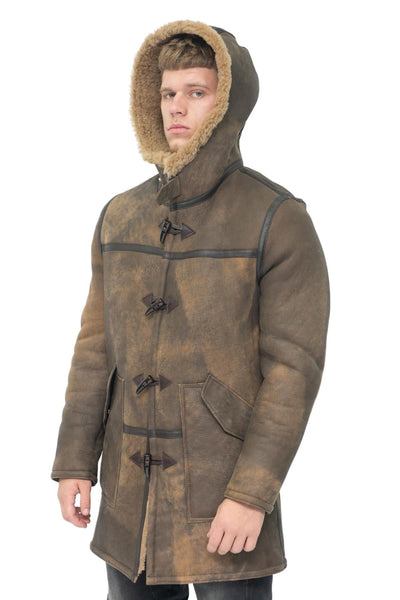 Mens Antique Sheepskin Duffle Coat-Leyburn