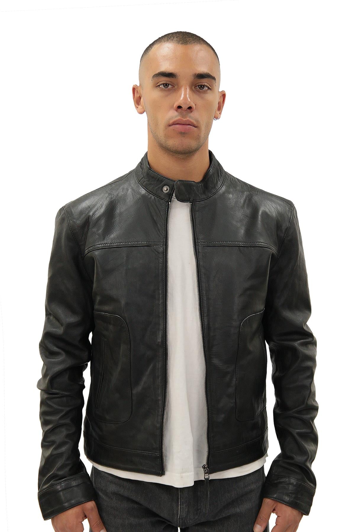 Men’s Classic Fitted Leather Biker Jacket-Austin