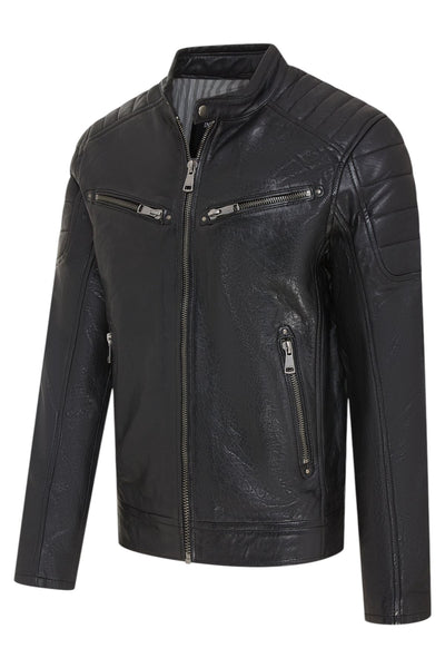 Men's Modern Classic Leather Quilted Biker Jacket - Derry