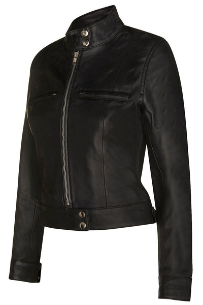 Women's Classic Leather Biker Jacket-Watford - Upperclass Fashions 