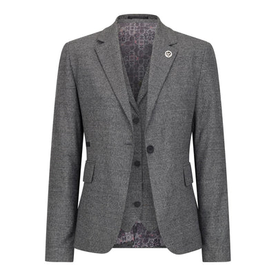Women's Grey Three-Piece Tailored Fit Suit in Prince of Wales Check