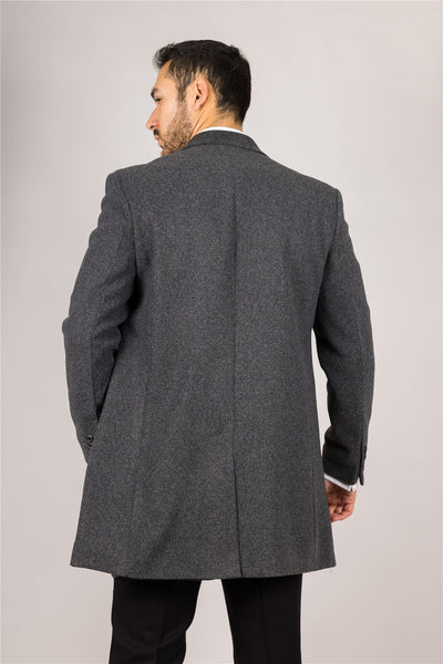 Men's Notched Lapel Collar Wool Blend Grey Overcoat