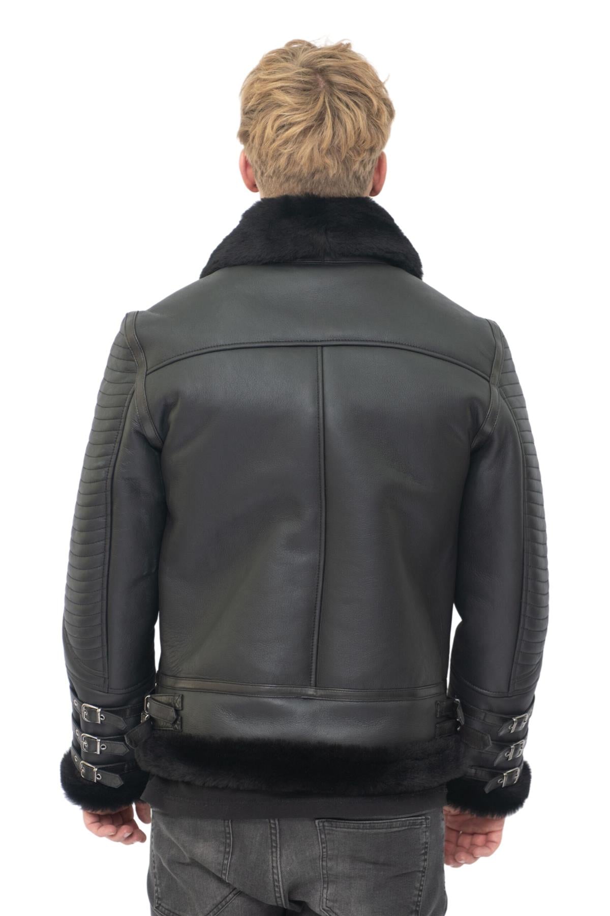 Mens Retro Sheepskin Bomber Jacket-Horley