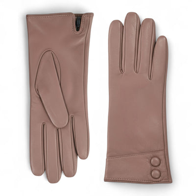 Womens Italian Leather Winter Button Design Soft Wool Lining Gloves - L-GLV-501