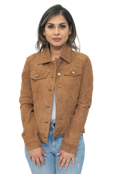 Womens Goat Suede Trucker Jeans Jacket-Astoria