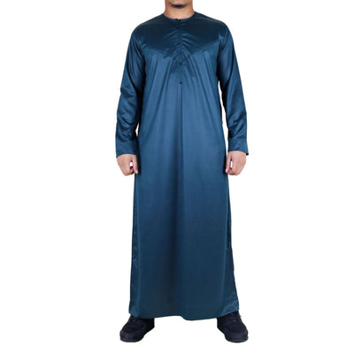 Men's Thobe Robe Satin Emirati Islamic Jubba Eid Slim Fit