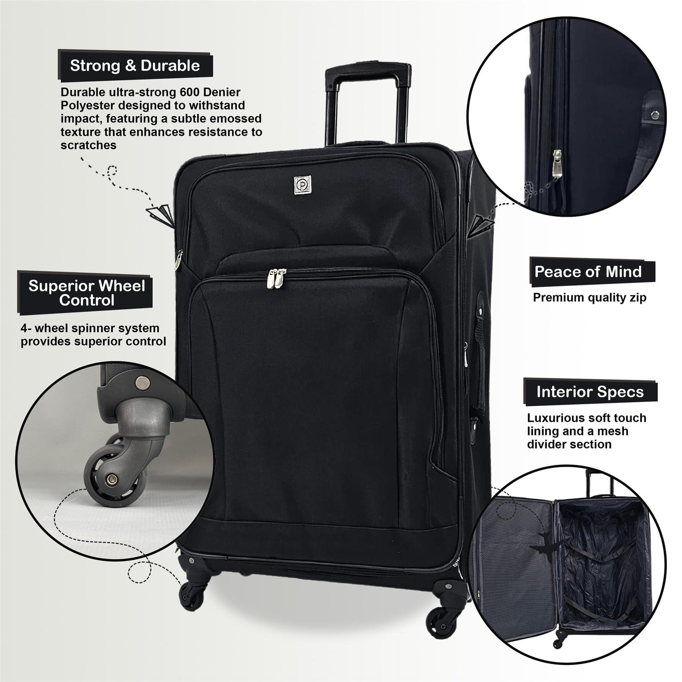Lightweight Suitcases 4 Wheel Luggage Travel Cases Soft Bags Cabin Set