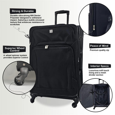 Lightweight Suitcases 4 Wheel Luggage Travel Cases Soft Bags Cabin Set