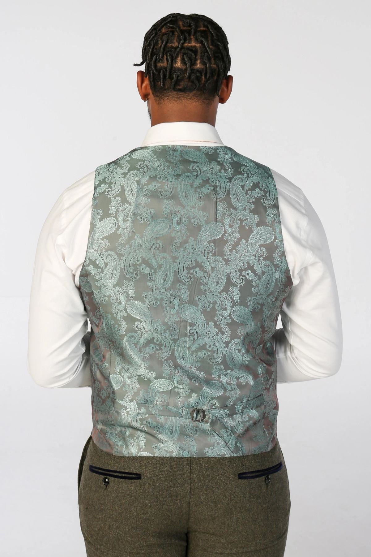 Men's Olive Green Wool Blend Tweed Formal Waistcoats