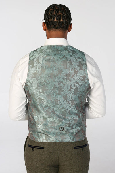 Men's Olive Green Wool Blend Tweed Formal Waistcoats