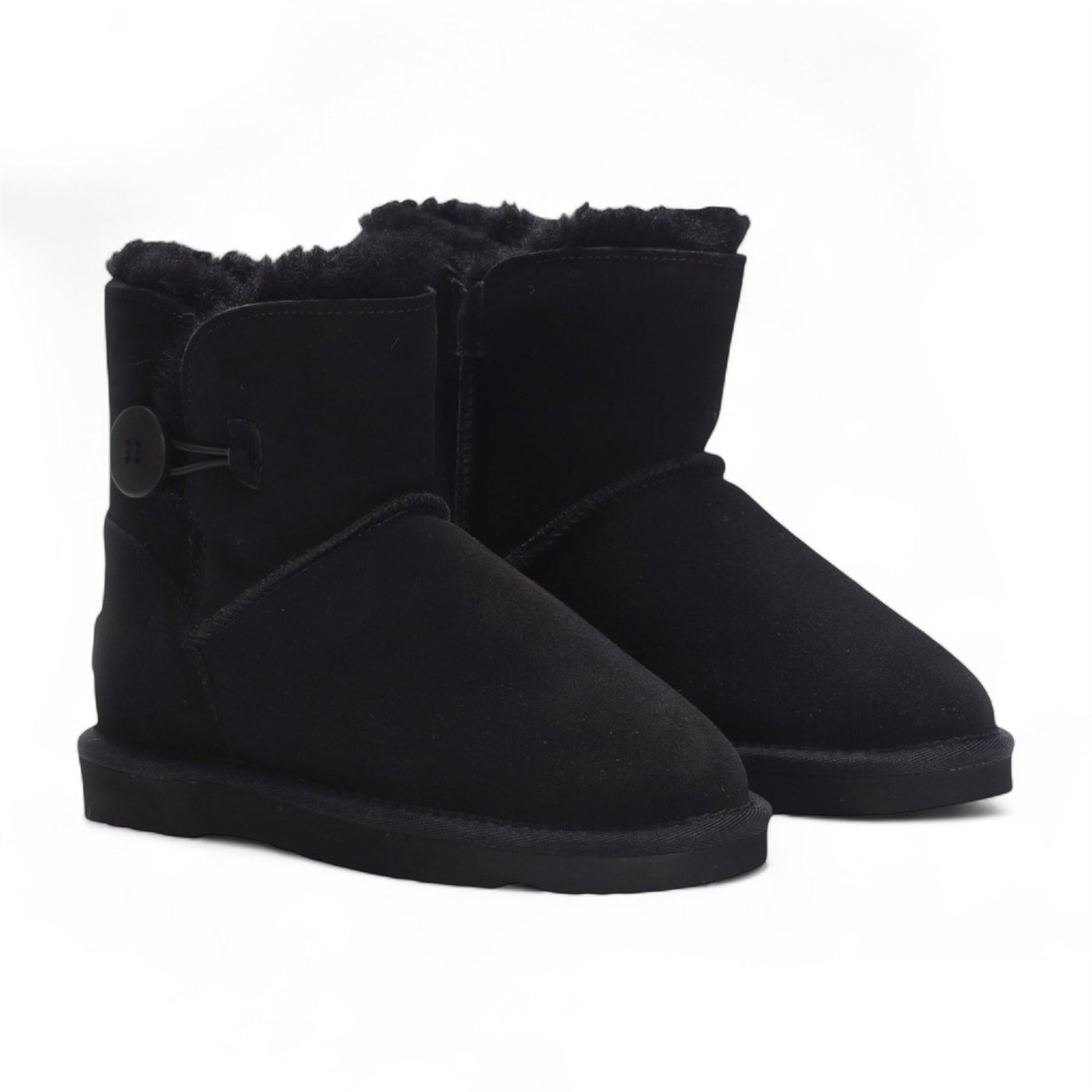 Women's Sheepskin Suede Black Ankle Bootie Warm Winter Boots - Alpine