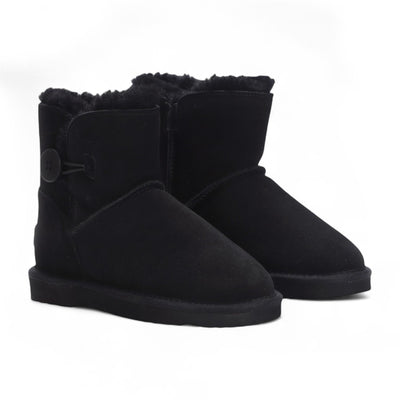 Women's Sheepskin Suede Black Ankle Bootie Warm Winter Boots - Alpine