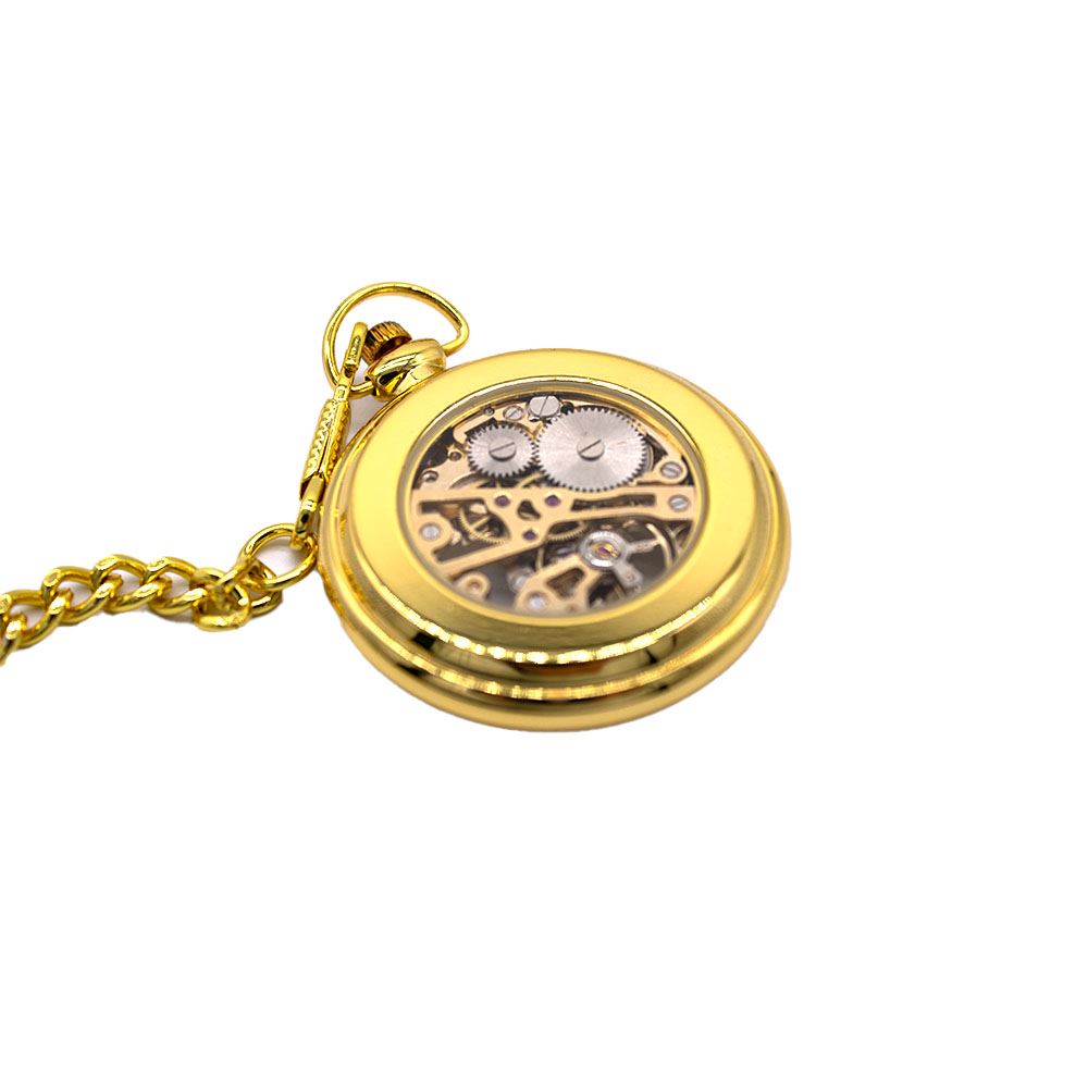 Mechanical Golden Skeleton Open-Face Chain Pocket Watch