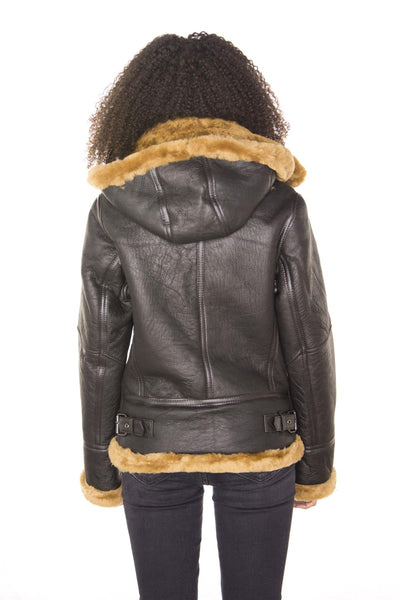 Womens Hooded Sheepskin Flying Leather Jacket-Palermo