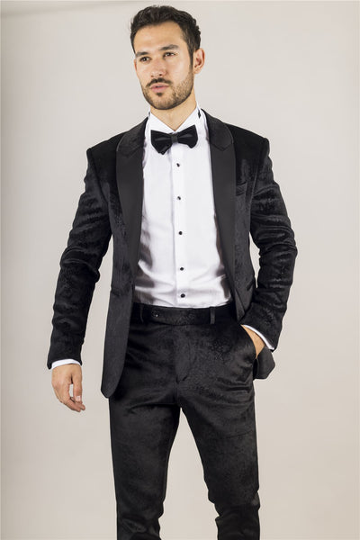 Men's Black 3 Piece Velvet Wedding Tuxedo Formal Suit
