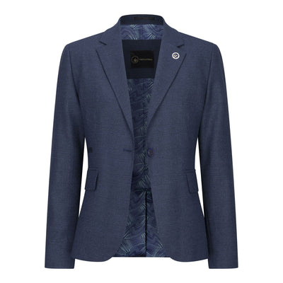 Women's Navy Three-Piece Tailored Fit Suit in Prince of Wales Check