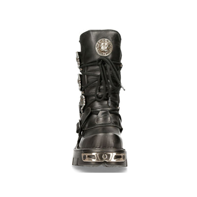 New Rock Black Mid-Calf Gothic Leather Boots-391-S1