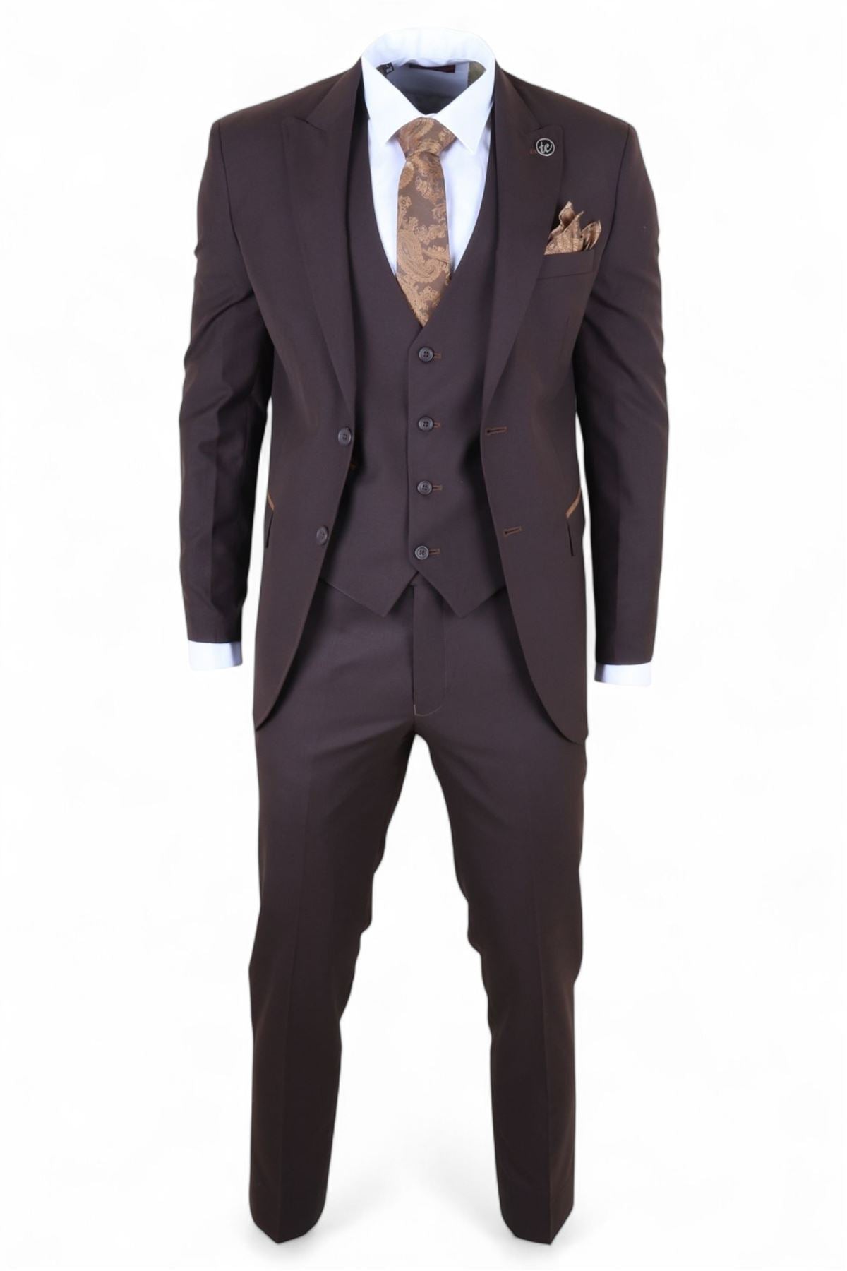 Men's 3 Piece Plain Dark Brown Work Formal Suit