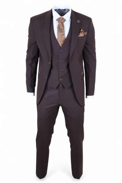 Men's 3 Piece Plain Dark Brown Work Formal Suit