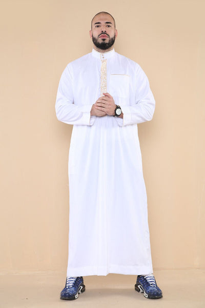 Mens Thobe Jubba Emirati Islamic Arabic Eid Embroidery Kaftan Jubbah Robe