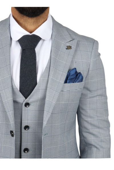 Men's Blue Checked 3 Piece Suit Tailored Fit Suit Formal Wedding
