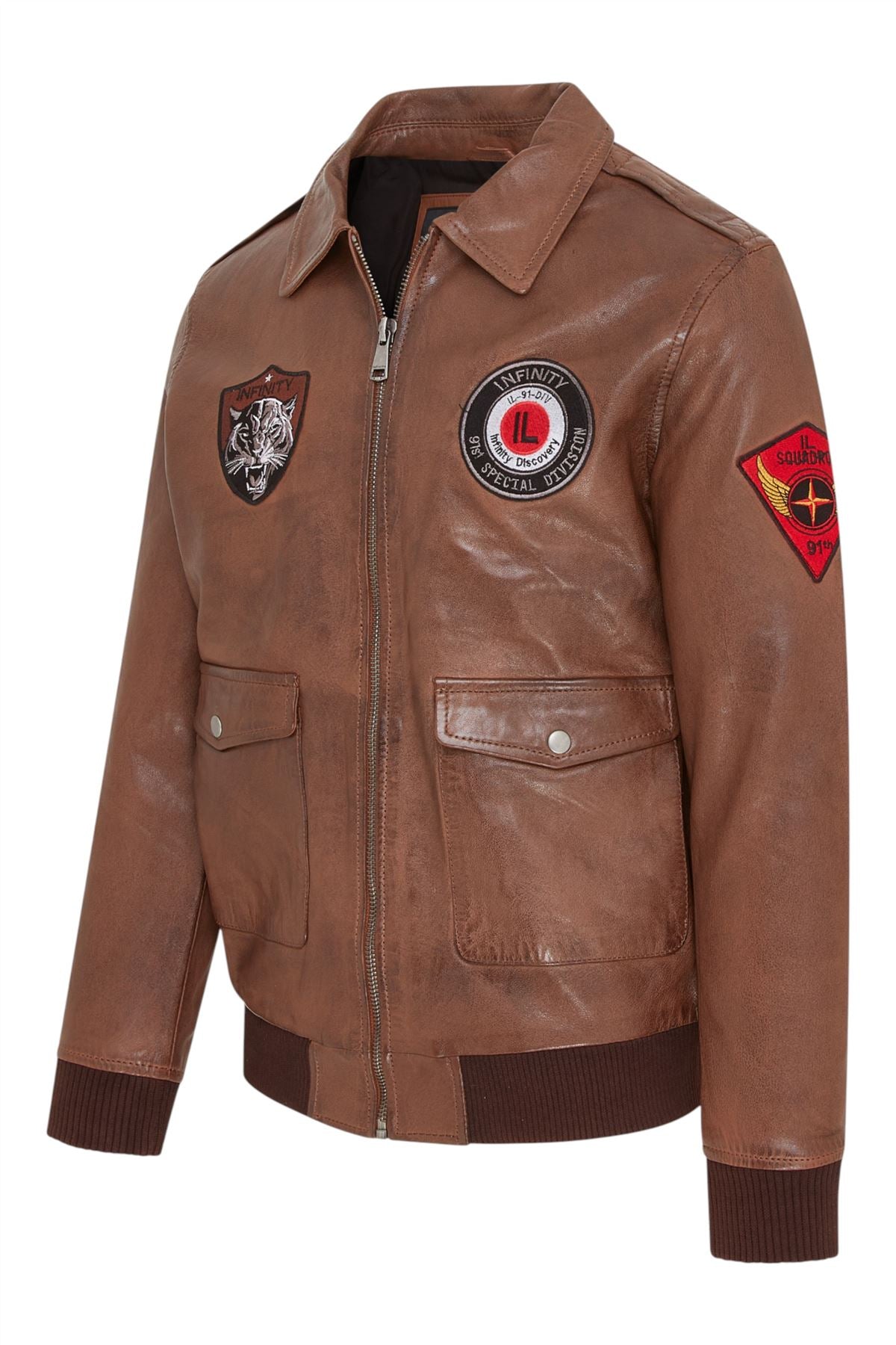 Men’s Leather Bomber G-1 Aviator Collar Jacket  - Maverick