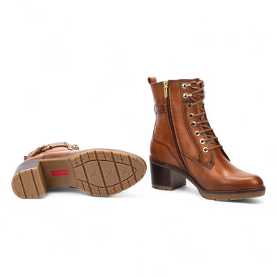 Pikolinos Women’s Brandy Brown Leather Mid-Heel Combat Ankle Boots - Llanes