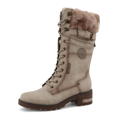 Mustang Women's Off White Mid-Calf Faux Fur Winter Combat Boots