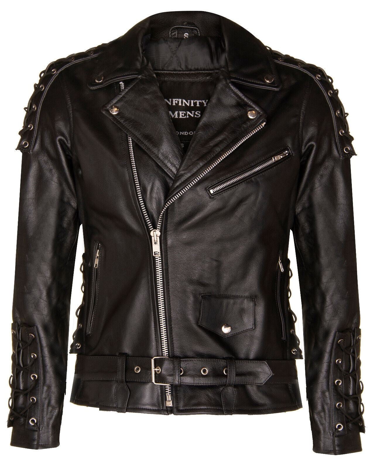 Mens Embossed Brando Leather Biker Jacket-Chicago