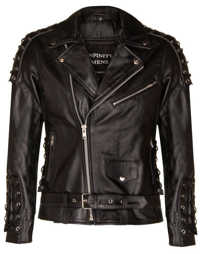 Mens Embossed Brando Leather Biker Jacket-Chicago