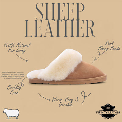 Women's Genuine Sheepskin Chestnut Suede Mule Winter Slippers - Luna