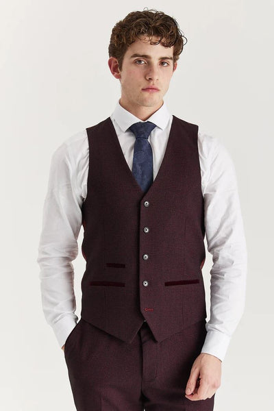 Men's Wine Suit Waistcoat Prince Of Wales Formal Waistcoat