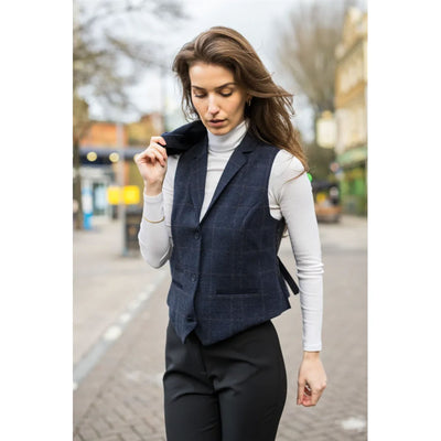 Women's Navy Blue Tailored Fit Tweed Formal Waistcoat