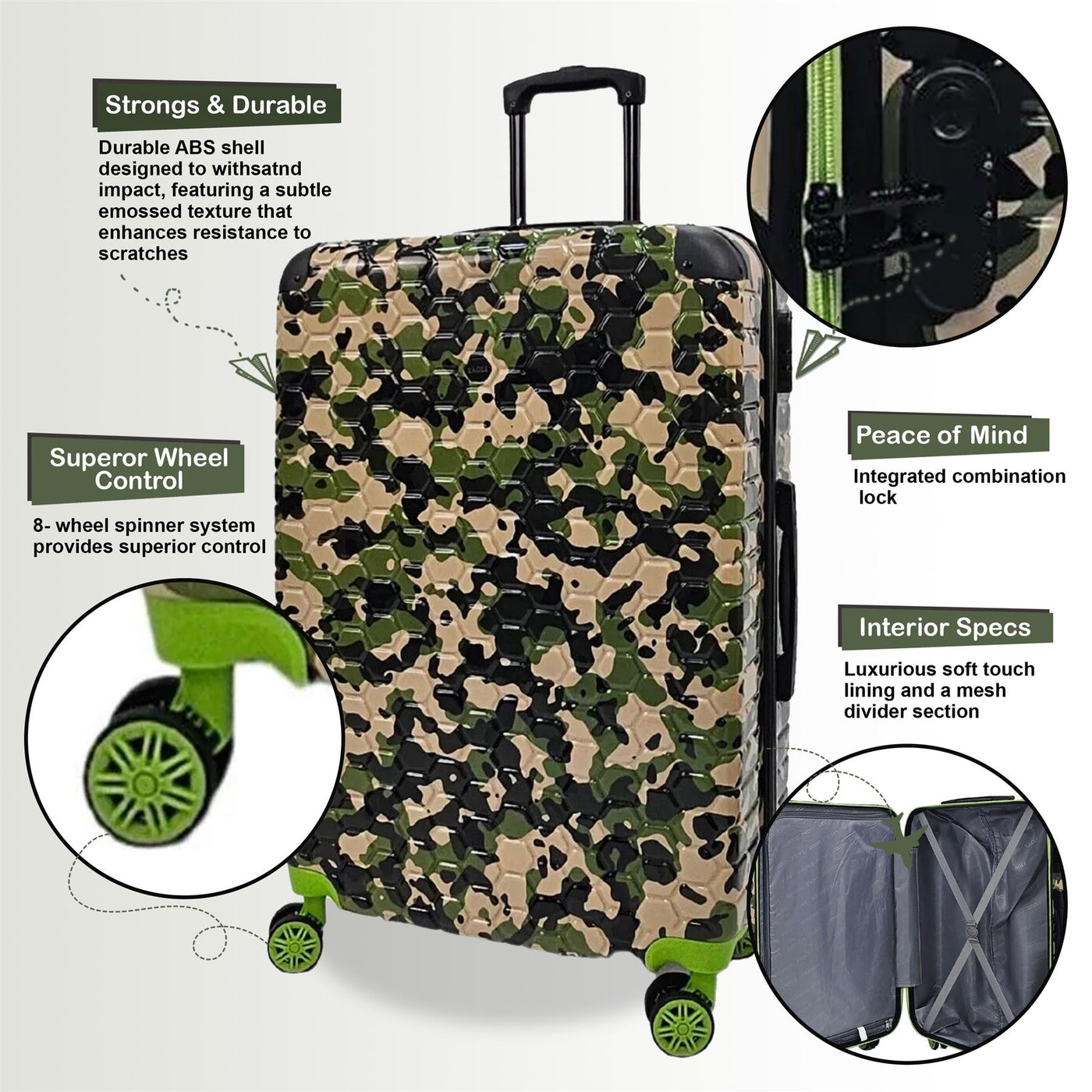 Hardshell Cabin Robust 8 Wheel ABS Luggage Travel Bag