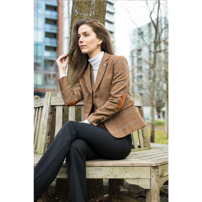 Women's Oak Brown Tailored Fit Tweed Blazer in Herringbone Check
