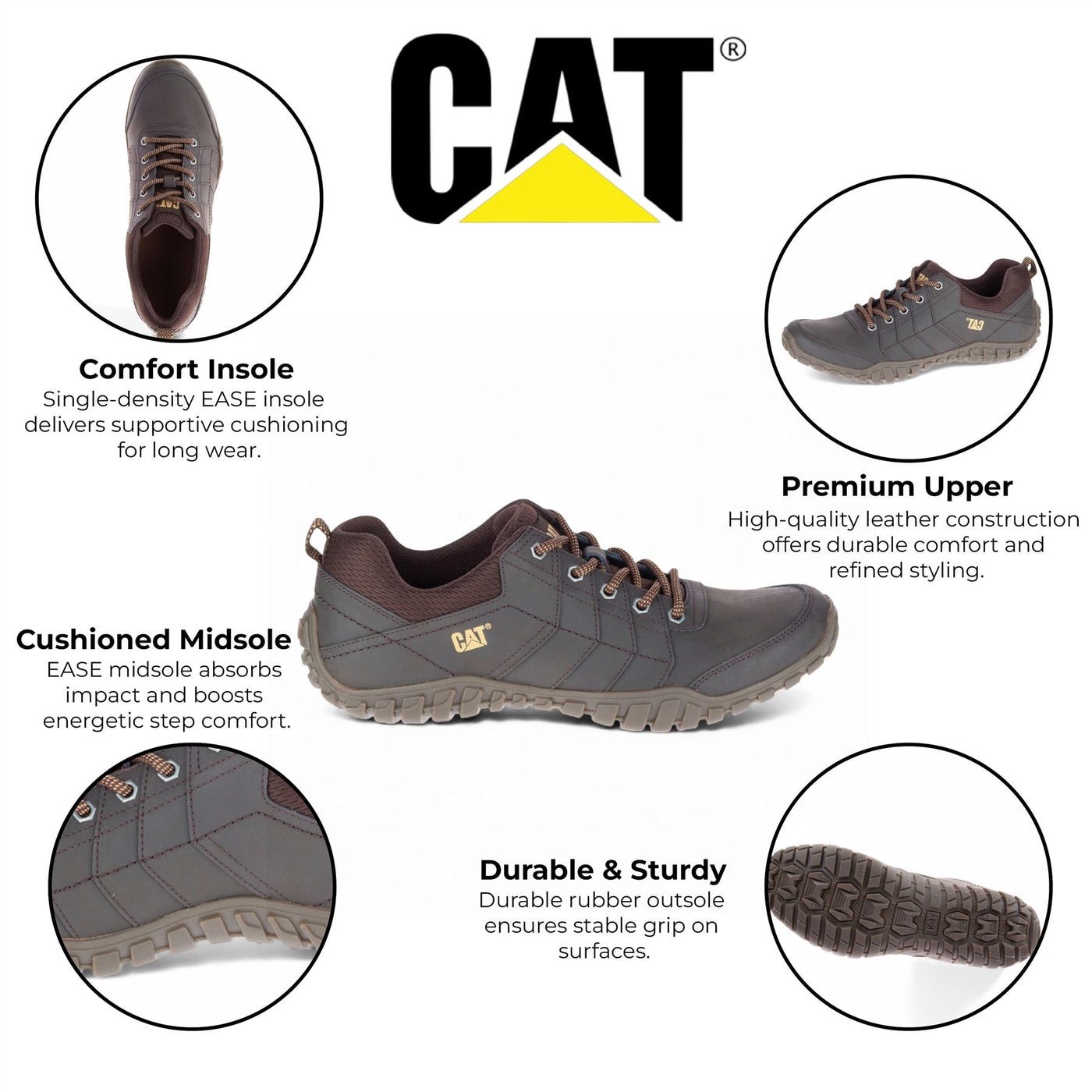 CAT Caterpillar Mens Brown Leather Hiking Boots Walking Trainers - Instruct