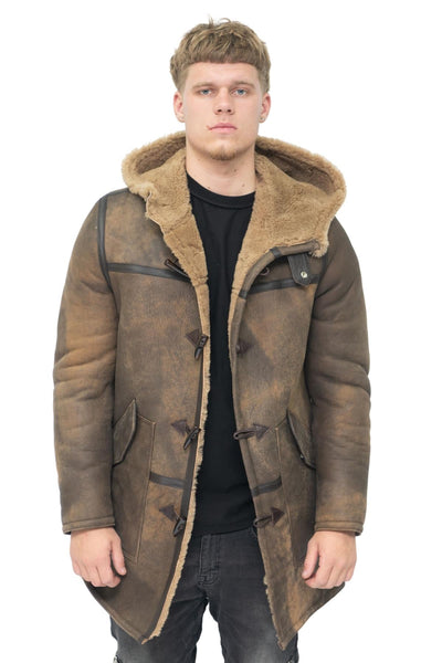 Mens Antique Sheepskin Duffle Coat-Leyburn