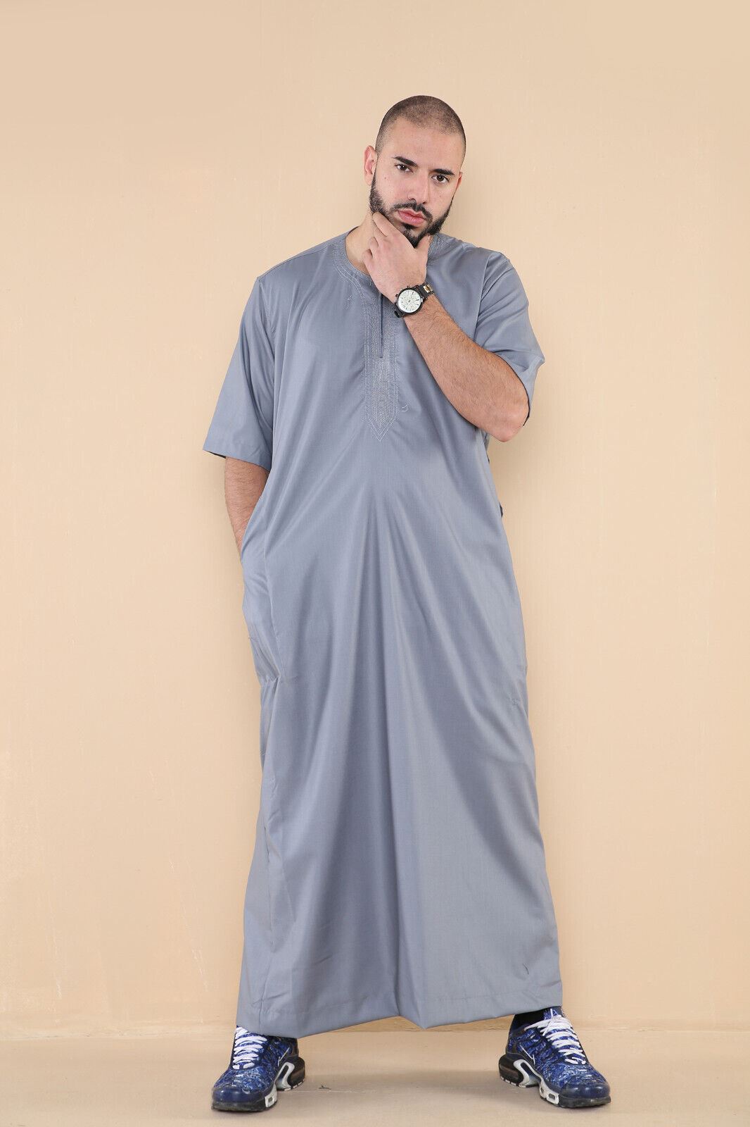 Mens Thobe Jubba Islamic Arab Moroccan Saudi Zipped Kaftan Arab Robe