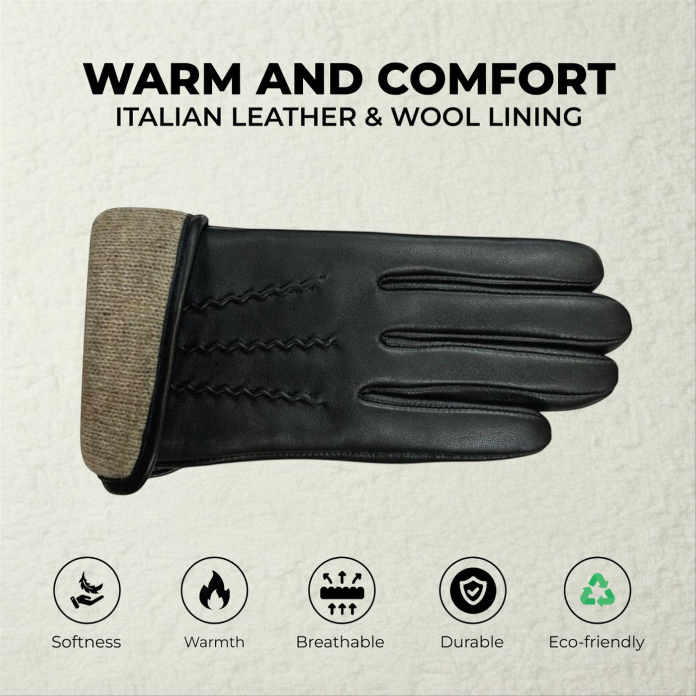 Womens Italian Leather Winter Stitch Line Design Soft Wool Lining Gloves - L-GLV-301