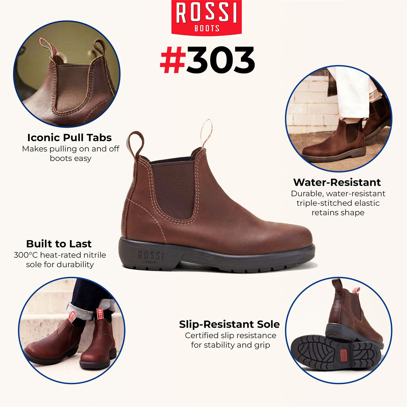 Rossi 303 Endura Redwood Brown Leather Chelsea Boots