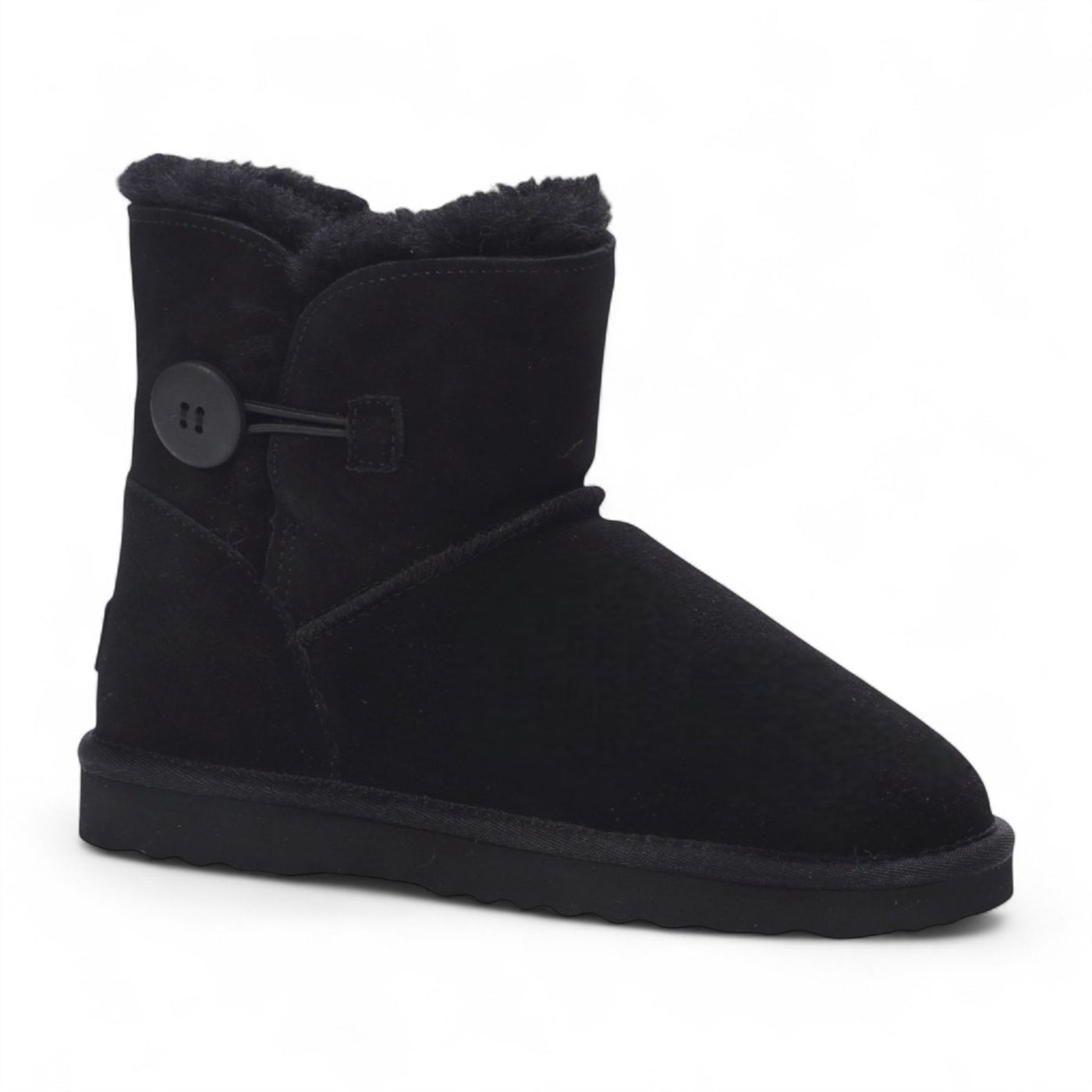Women's Sheepskin Suede Black Ankle Bootie Warm Winter Boots - Alpine