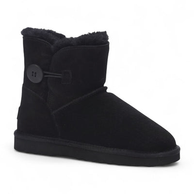 Women's Sheepskin Suede Black Ankle Bootie Warm Winter Boots - Alpine