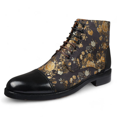 Justin Reess Men's Floral Leather Oxford Ankle Boots - Adam