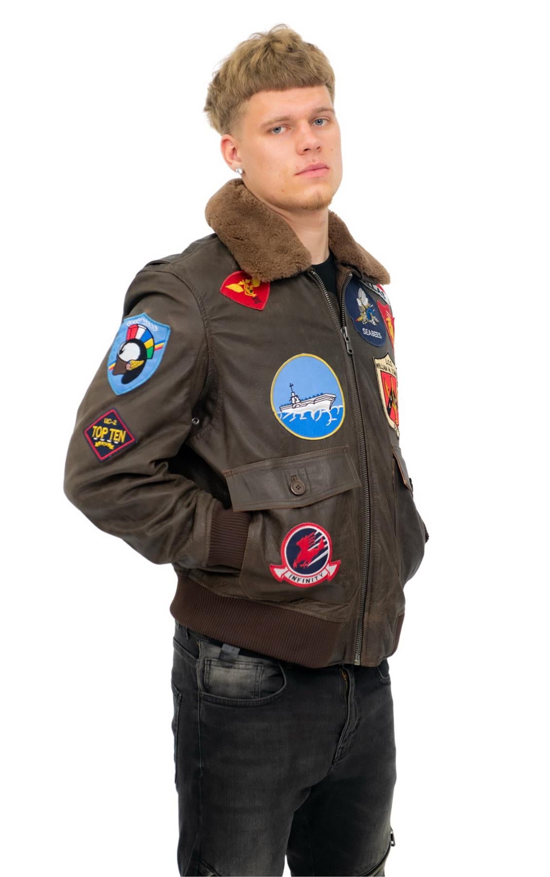 Mens Top Gun A2 Leather Bomber Jacket-San Diego