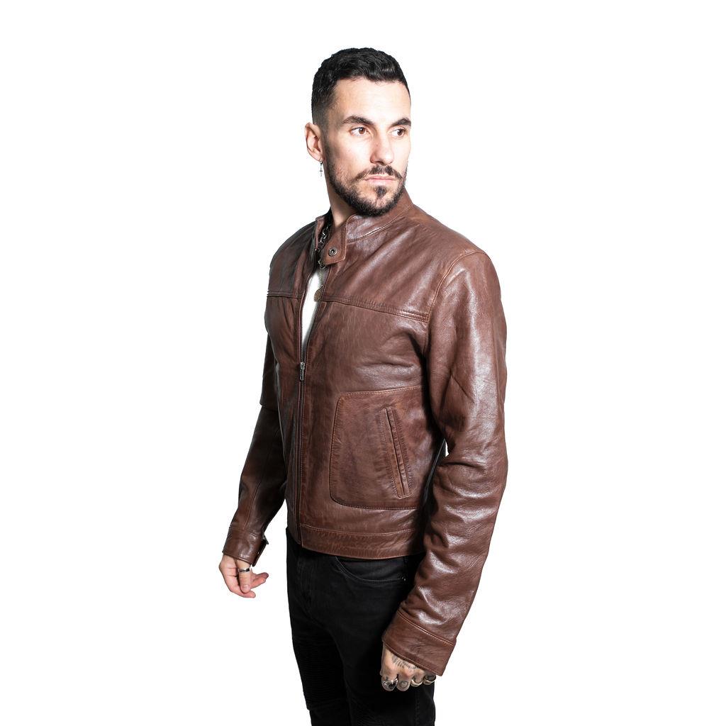 Men’s Classic Fitted Leather Biker Jacket-Austin