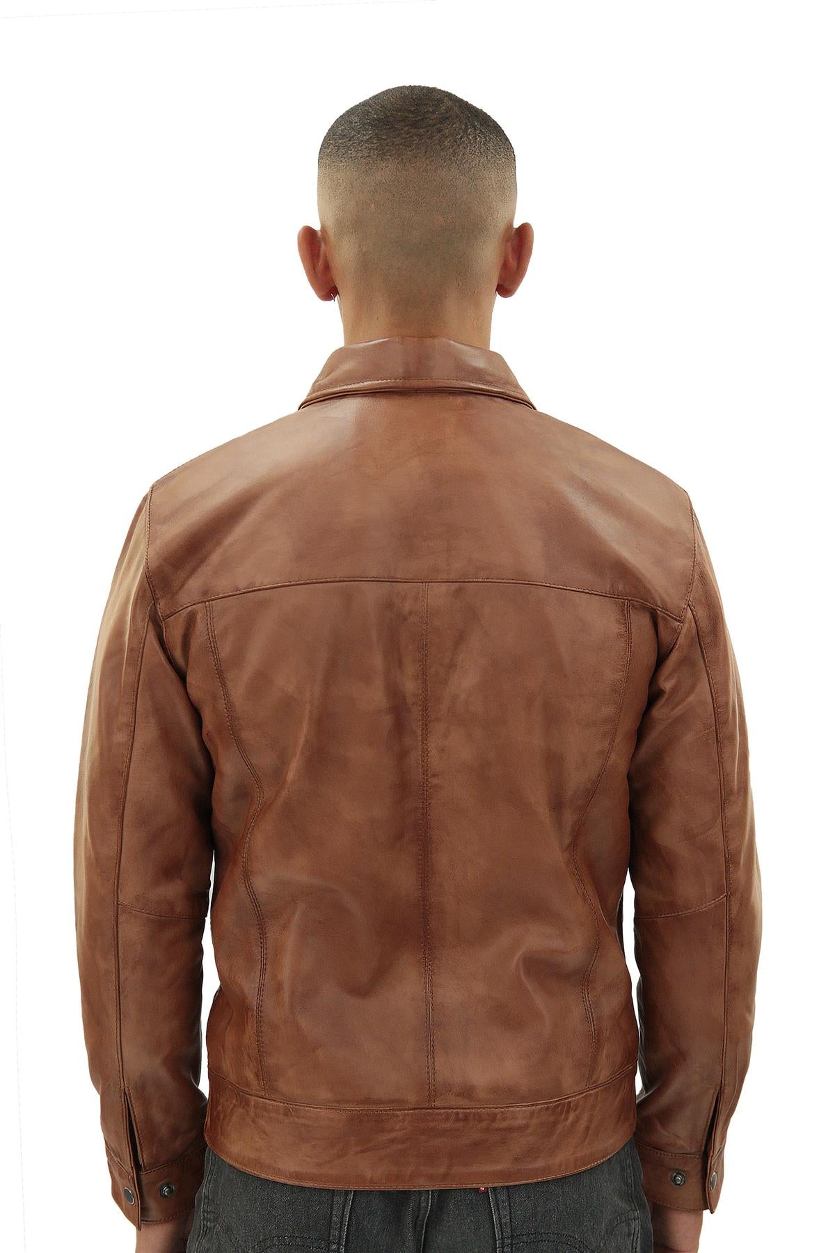 Mens Leather Harrington Jacket-Shanghai